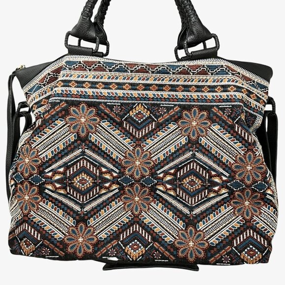 Johnny Was Workshop Molly Tote Weekender Bag Black Floral Embroidery Leather - Picture 5 of 15